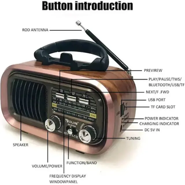 RX-BT618S Retro Φορητό Ραδιόφωνο Επαναφορτιζόμενο με Bluetooth και USB Χρυσό 2