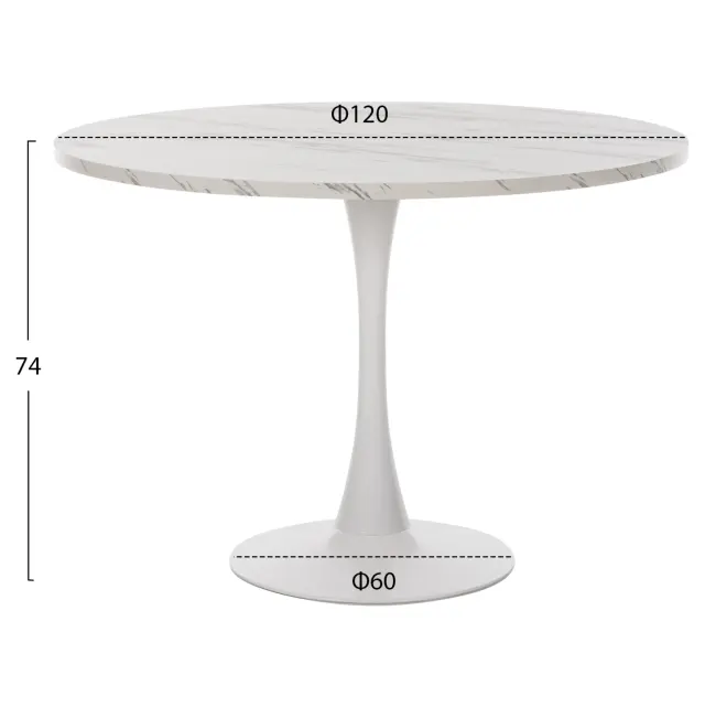 ΤΡΑΠΕΖΙ ΤΡΑΠΕΖΑΡΙΑΣ FB99422.11 ΣΤΡΟΓΓΥΛΟ WHITE MARBLE Φ120x74Yεκ. 2