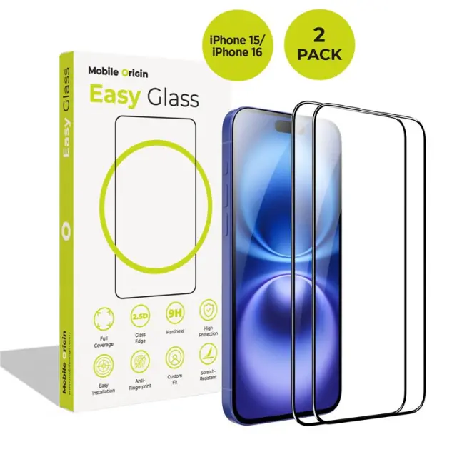 Mobile Origin EasyGlass iPhone 15/iPhone 16, 2 pack