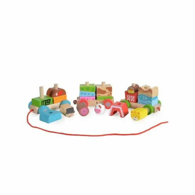 Moni Toys Ξύλινα Συρόμενα Τρενάκια με Κύβους Wooden Farm Block Train 3+ Ετών 3800146223038