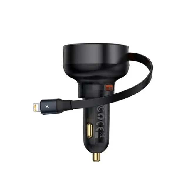 Baseus Φορτιστής Αυτοκινήτου Enjoyment Pro 55W USB-A with Retractable Lightning Cable Black