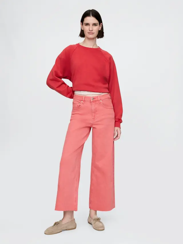 High Rise Stride Wide-Leg Ankle Τζιν Παντελόνι Fresh coral pink