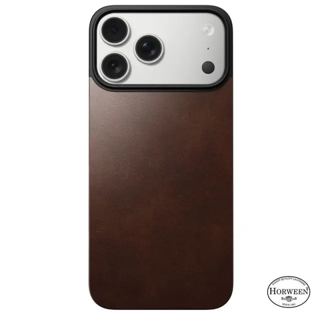 Nomad Magnetic Leather Back, rustic brown (Horween), Magsafe - iPhone 17 Pro Max