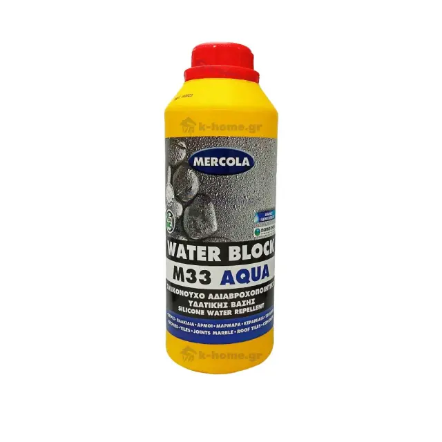 Mercola WATER BLOCK Aqua M33 Διαφανές Σιλικονούχο Αδιαβροχοποιητικό Νερού για πέτρες, μάρμαρα, τσιμέντο, πλακίδια 1 lt