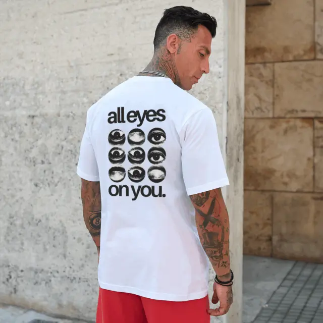 T-shirt Noshame® Oversized Λευκό με τύπωμα All Eyes On You - 142696 - XXL