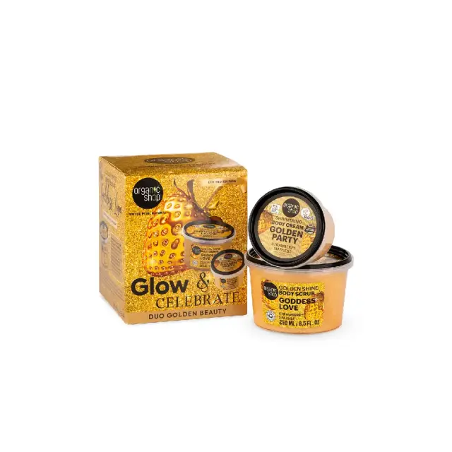 Natura Siberica Organic Shop Σετ Δώρου Glow & Celebrate Golden Shine Body Scrub 250ml & Shimmering Body Cream 100ml