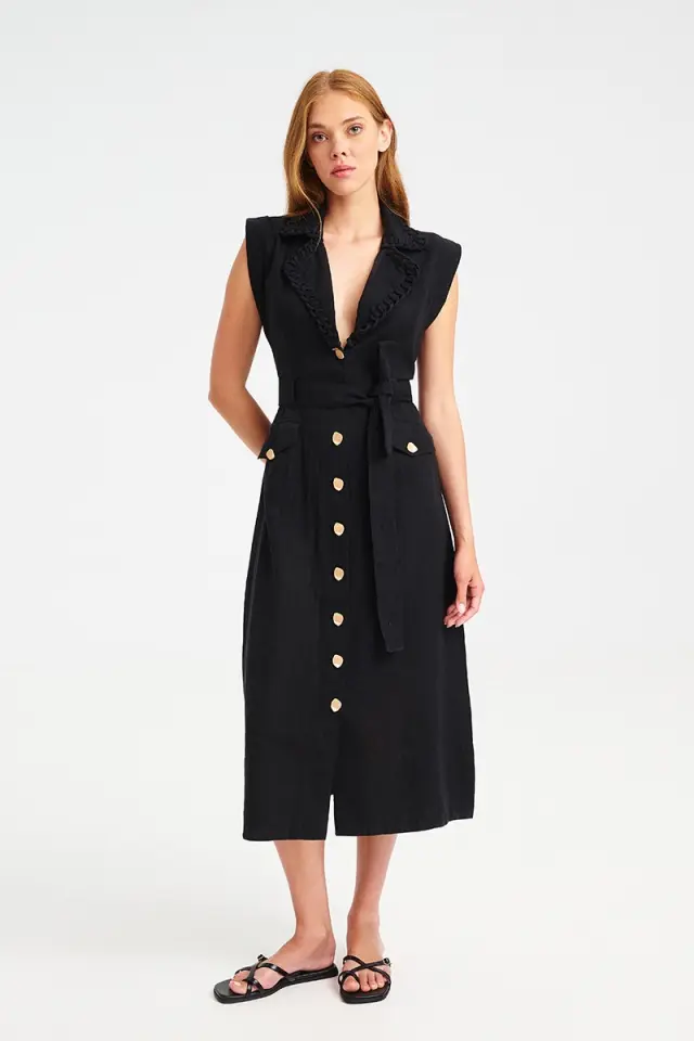 Midi Φόρεμα με Χρυσά Κουμπιά ROSY DRESS - XS