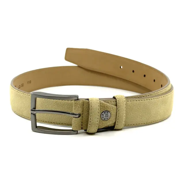 Μπεζ Δερμάτινη Ζώνη Nubuck Suede Hay 3,5 cm