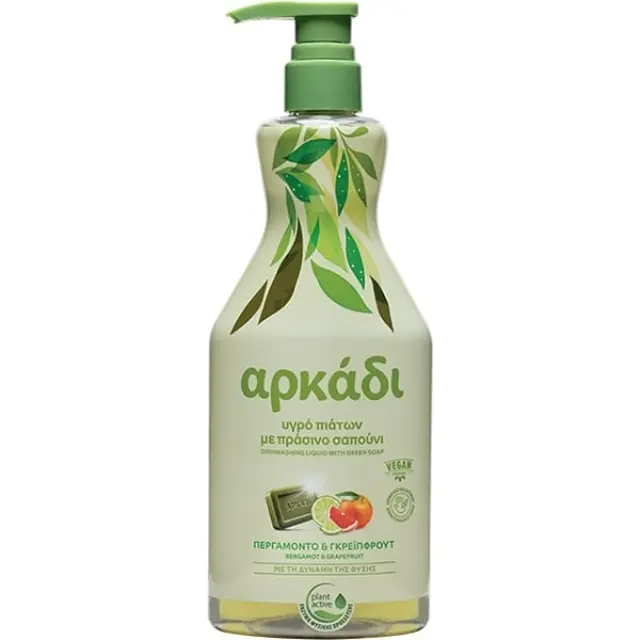 Αρκάδι Υγρό Πιάτων Περγαμόντο & Γκρέιπφρουτ Αντλία με Πράσινο Σαπούνι(550ml)