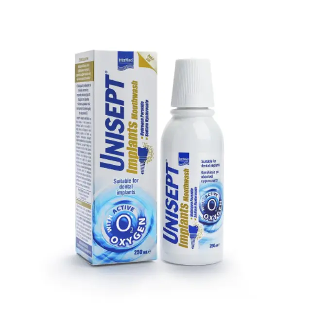 INTERMED Unisept Implants Mouthwash Kαθημερινό στοματικό διάλυμα για άτομα με οδοντικά εμφυτεύματα 250ml