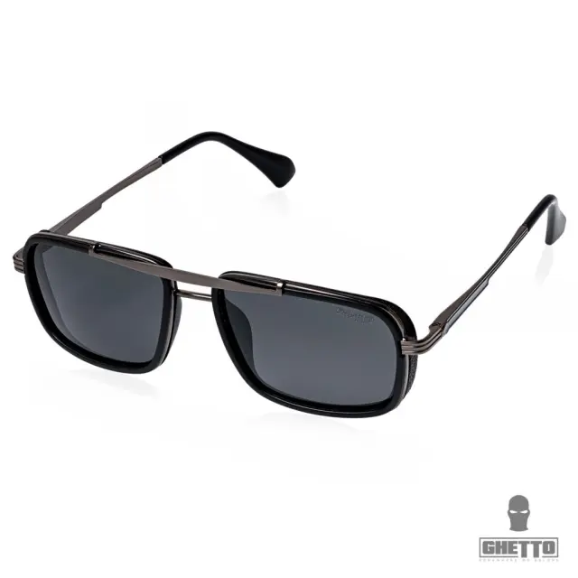 Ghetto Square Steampunk Polarized Sunglasses Black Gun Metal Frame Unisex