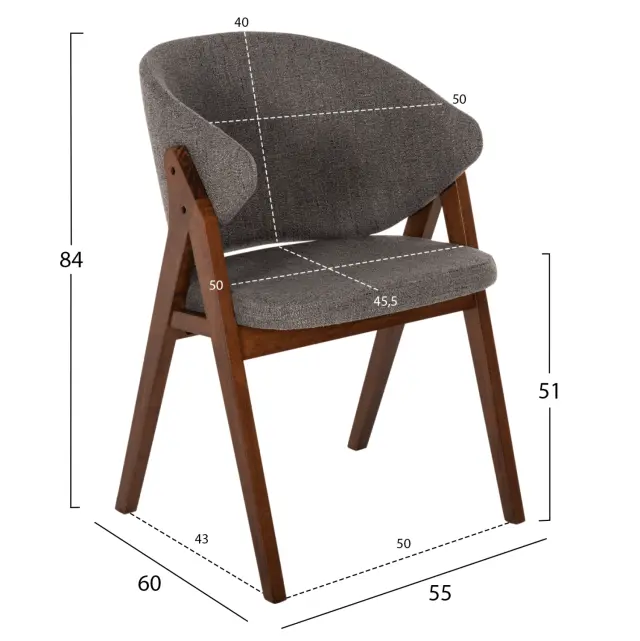 ΚΑΡΕΚΛΑ FB99746.02 RUBBERWOOD ΣΕ ΚΑΡΥΔΙ ΧΡΩΜΑ-ΓΚΡΙ ΥΦΑΣΜΑ 55x60x84Yεκ. 2