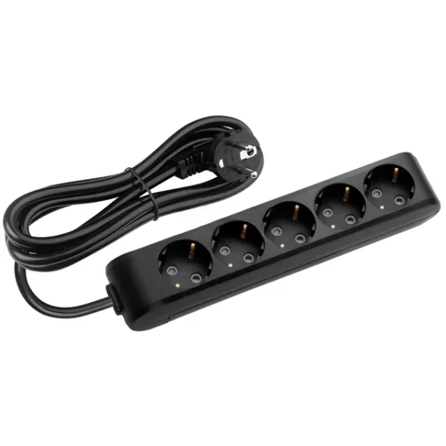 X-tendia Black Five Gang Earth Socket with Cable CP 1,5M