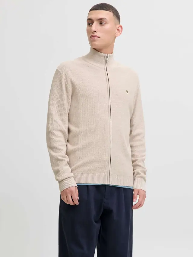 JPRBLUREX KNIT FULL ZIP CARDIGAN LN Whitecap Gray 2