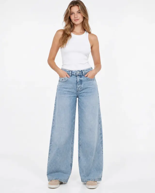 Tommy Jeans Charlie Γυναικείο Wide Leg Jeans με Ζώνη Μπλε Denim Tommy Hilfiger 2