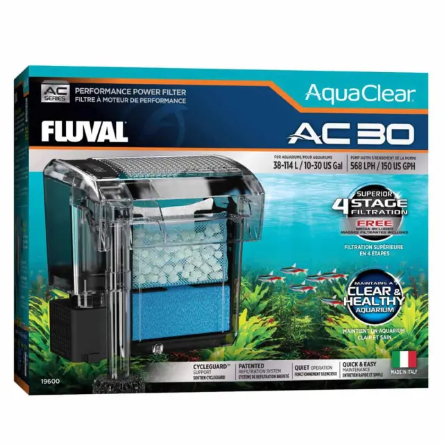Fluval - AquaClear AC 30 Hang-On Filter - 569 L/H - 38–114L - Pet Supplies