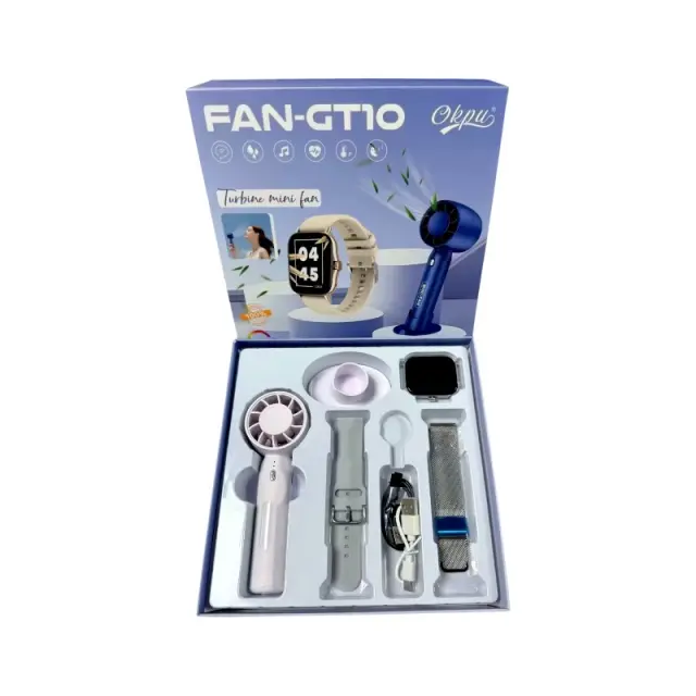 Σετ Smartwatch με ασύρματο ανεμιστήρα χειρός - FAN-GT10 - 260301 - Black