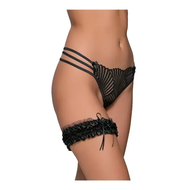 Milena Γυναικείο G-String Δαντέλενιο Τρία Λάστιχα, Χρώμα Μαύρο - M 2
