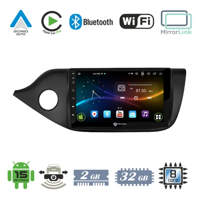 VenCore Οθόνη Multimedia Android 15 9" 9109A MTK6762 Octa-Core 2GB/32GB IPS με Πρόσοψη, CarPlay, Android Auto και Υποστήριξη Κάμερας Οπισθοπορείας AHD για Kia Ceed 2013-2017 – Μαύρη (3236-10007-0610B)
