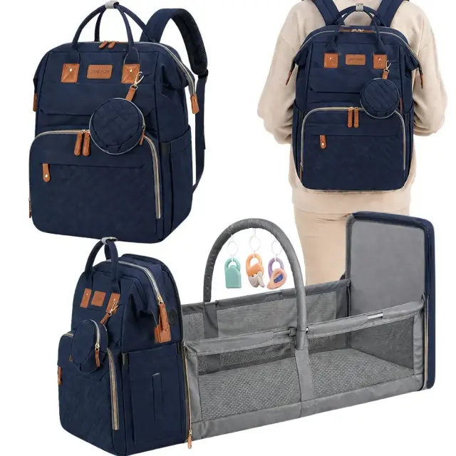 Mommy Bag Τσάντα Αλλαξιέρα Πλάτης Μωρού με Πτυσσόμενο Κρεβάτι & USB Μπλε