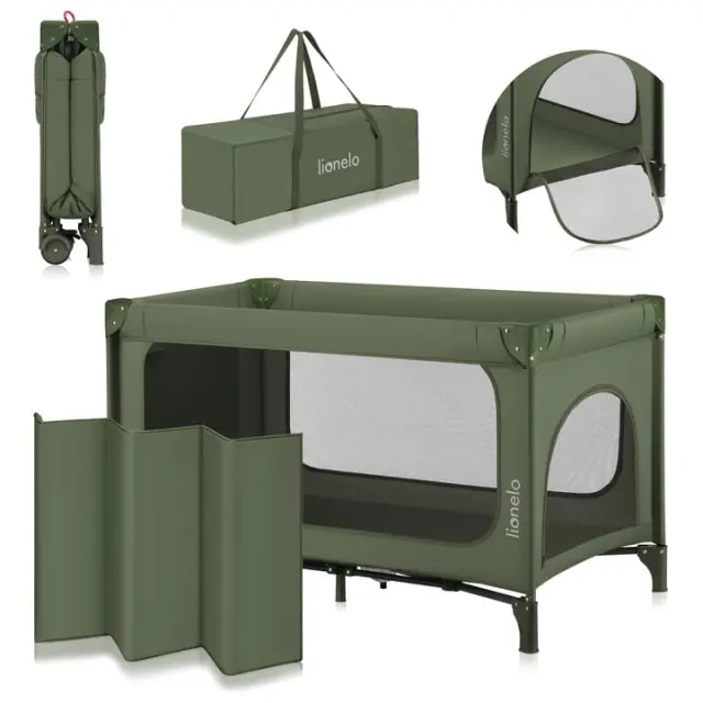 Lionelo Jasmin Easy Fold Παρκοκρέβατο 2 Επιπέδων Olive Green