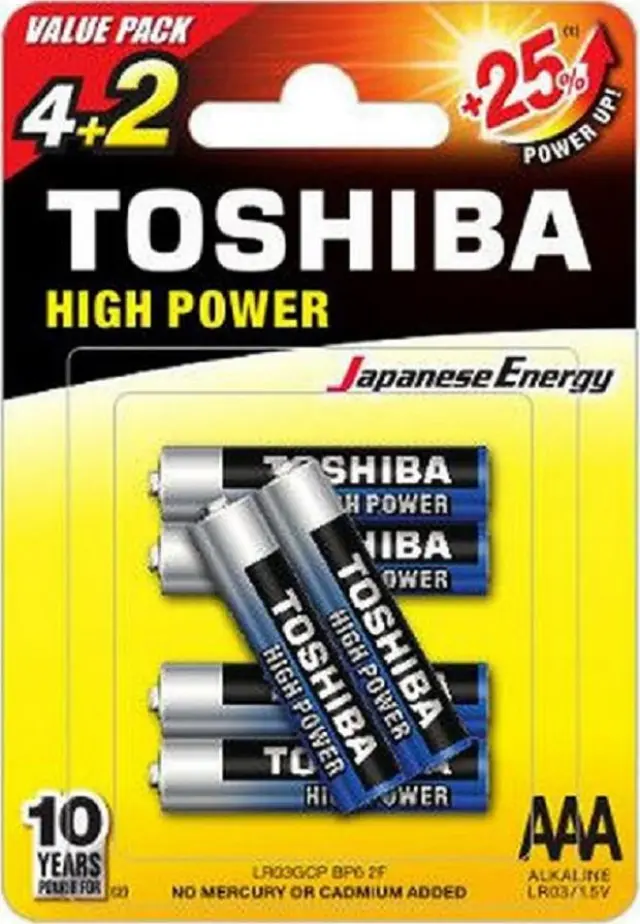 Μπαταρία HIGH POWER LR03 AAA 4+2 TOSHIBA 0291638