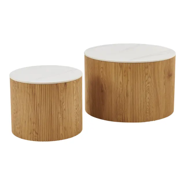 Τραπέζι σαλονιού Nelba pakoworld σετ 2τεμ oak MDF με κεραμική επιφάνεια σε όψη μαρμάρου 2