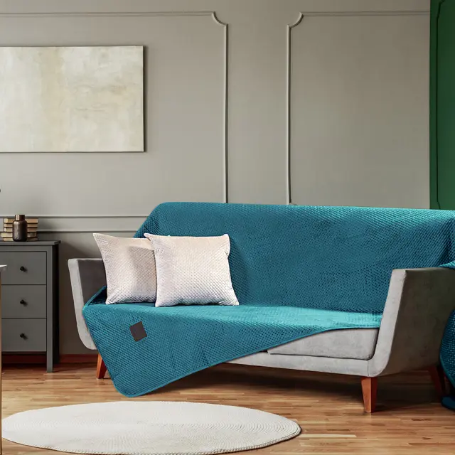 Ριχτάρι Τριθέσιο 180x300 Beauty Home Velvety Art 8413 Πετρόλ 100% Microvelvet