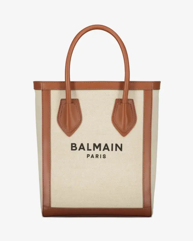 Balmain FN6FB661TCFN-GEM Γυναικεία Tote Τσάντα Ivory με Καφέ Δερμάτινες Λεπτομέρειες - One Size