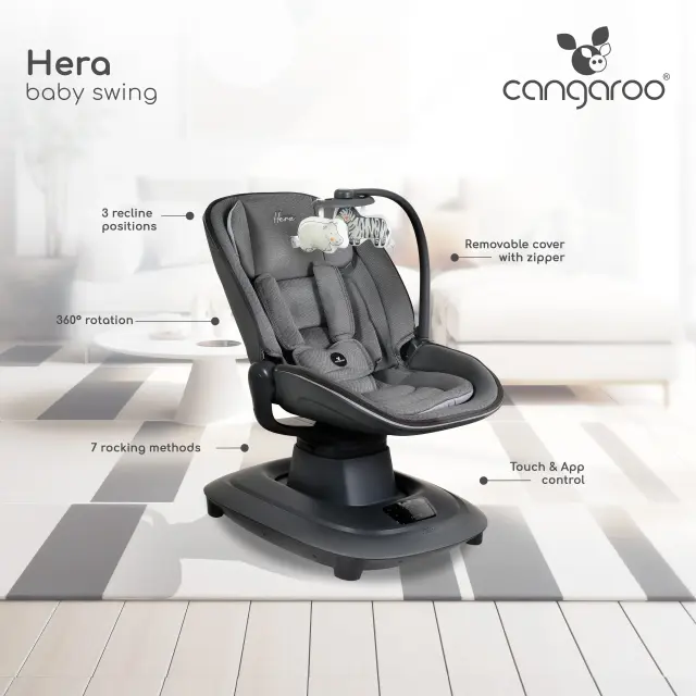 Cangaroo Hera Ηλεκτρική Κούνια Ρηλάξ με Bluetooth και Περιστροφή 360 Dark Grey 2