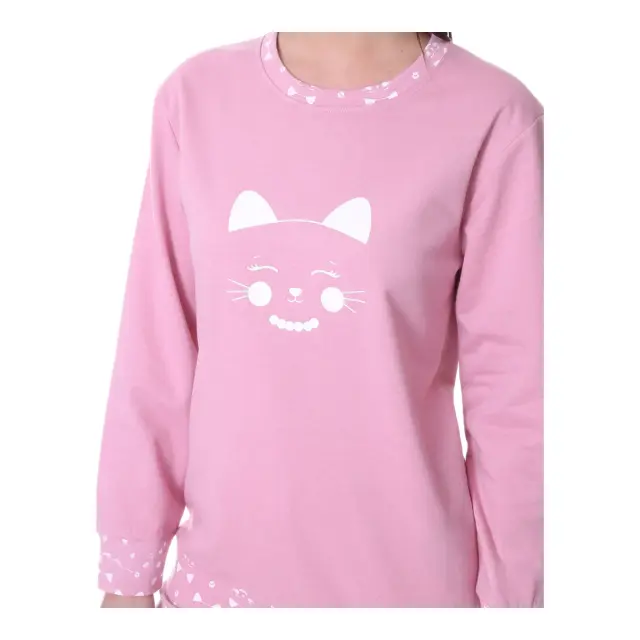 Lydia Creations Γυναικεία Πυτζάμα Happy Cat, Χρώμα Ροζ 2