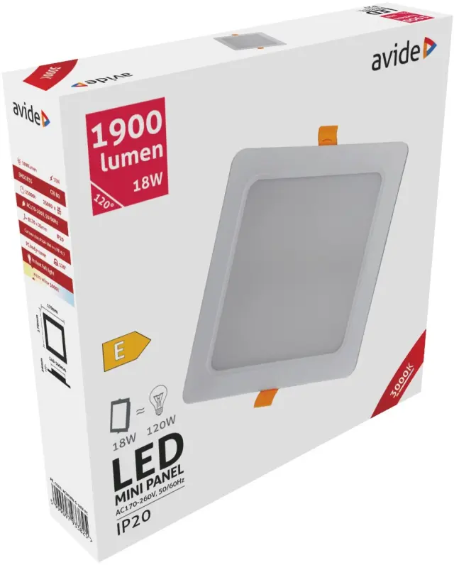 Avide LED Φωτιστικό Οροφής Χωνευτό Τετράγωνο Πλαστικό 18W Θερμό 3000K 15.001.0770