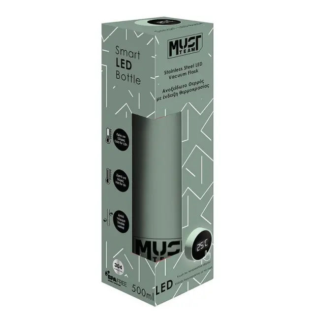 Θερμός Ανοξείδωτο Must Team Χακί 500 ml με LED ένδειξη θερμοκρασίας