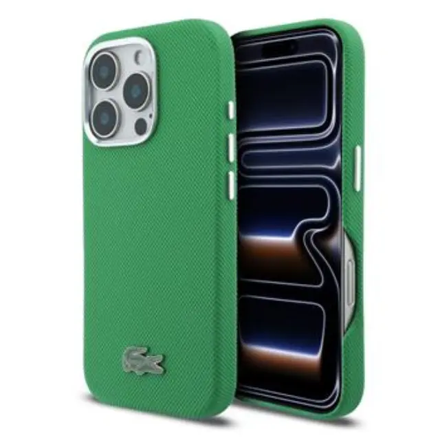 Lacoste PVC Iconic Petit Pique Metal Logo MagSafe Case for iPhone 16 Pro Max Estragon Green