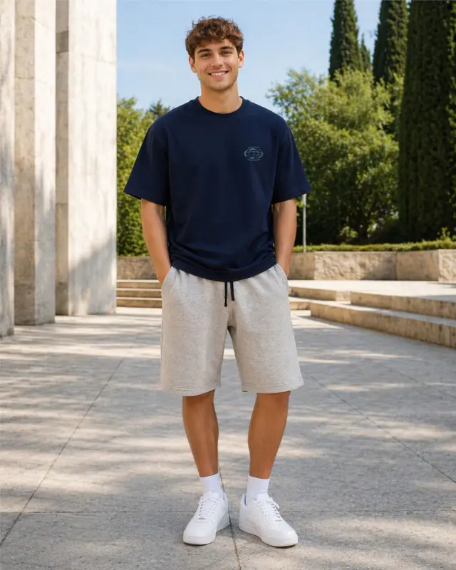 Noshame® Σετ T-shirt Oversized & Βερμούδα Navy-Γκρι με τύπωμα - 752618 - XXL 2
