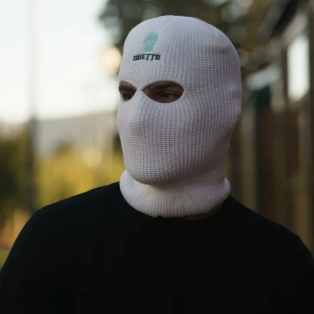Ghetto White Full Face Ski Mask | Embroidered Logo Unisex 2