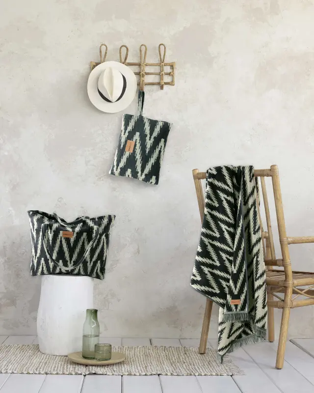 Τσάντα Θαλάσσης 46x60 Με Μαγνητικό Κλείσιμο Nima Chevron Beige-Black 100% βαμβακερό 2