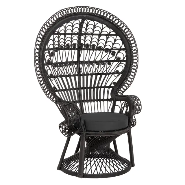 Πολυθρόνα Royal Peacock Rattan μαύρο-μαξιλάρι μαύρο 114x72x150 εκ.