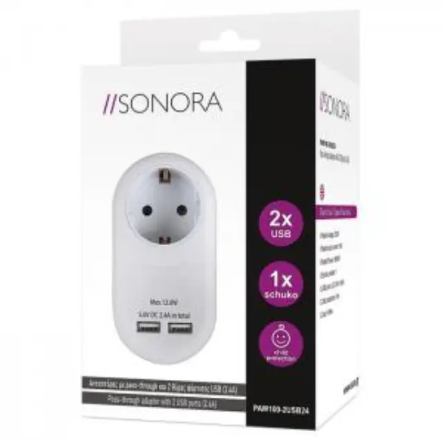 Ανταπτόρας με pass-through και 2 θύρες φόρτισης USB (2.4Α). 3