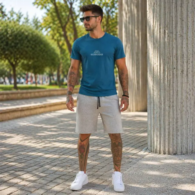 Noshame® Σετ T-shirt & Βερμούδα Indigo-Γκρι με τύπωμα - 752604 - XXL