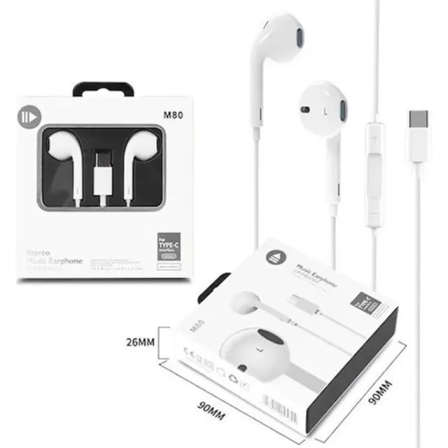 M80 In-ear Handsfree με Βύσμα Type-C Λευκό