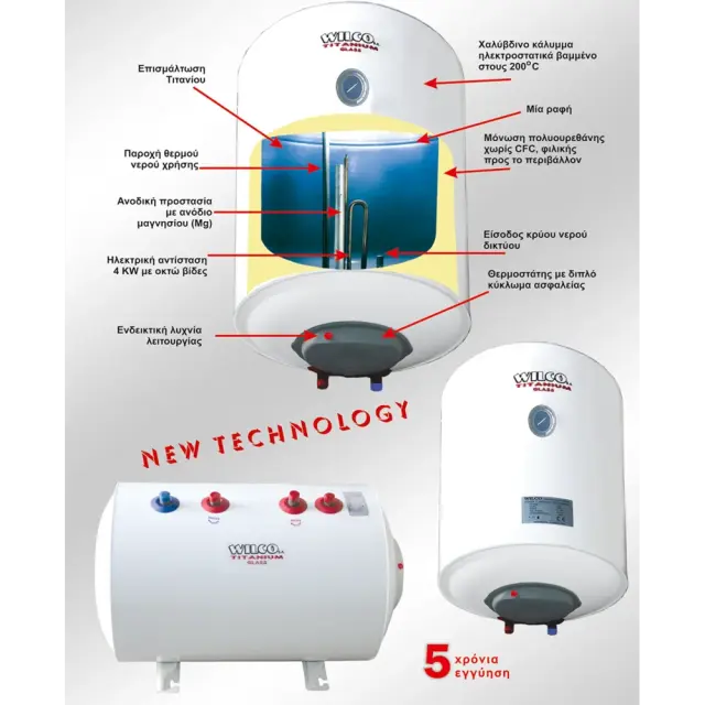 Wilco Titanium Glass Θερμοσίφωνας 120lt Οριζόντιος 4kW 2