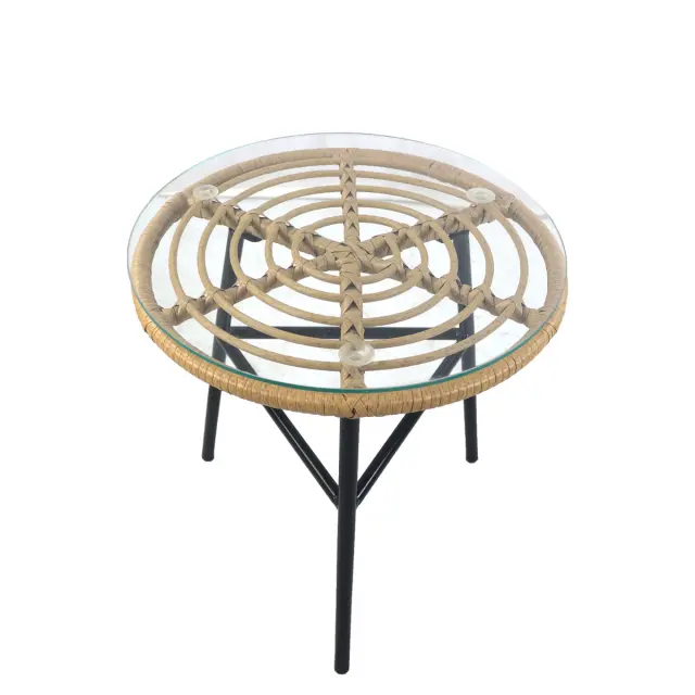 Τραπέζι Κήπου ARELLIUS Φυσικό/Μαύρο Μέταλλο/Rattan/Γυαλί 45x45x46cm 3