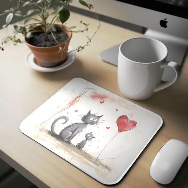 Mousepad ( cat -heart 01 ) Διαστάσεις: 23cm(μήκος) x 20cm (ύψος)