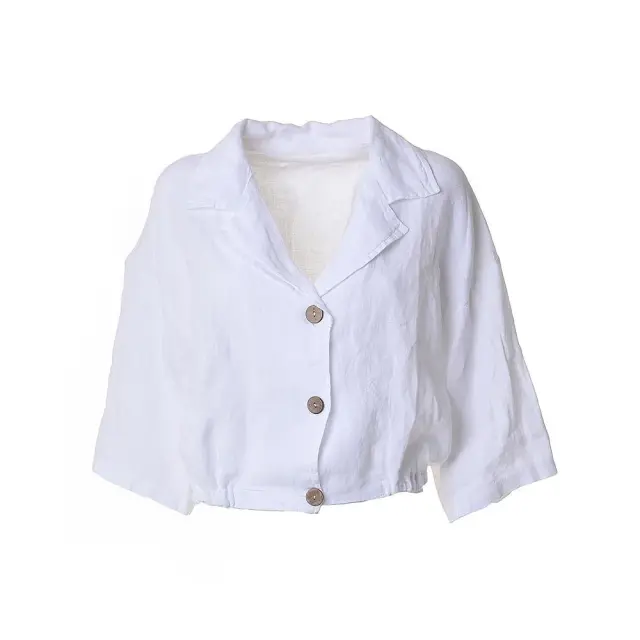 Πουκάμισο Κοντό Λευκό Μέγεθος One Size (100% Λινό) 5-41-130-0008