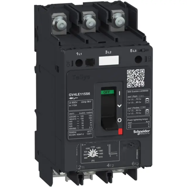 Motor circuit breaker TeSys GV4LE 3P 80A magnetic 100kA with lugs