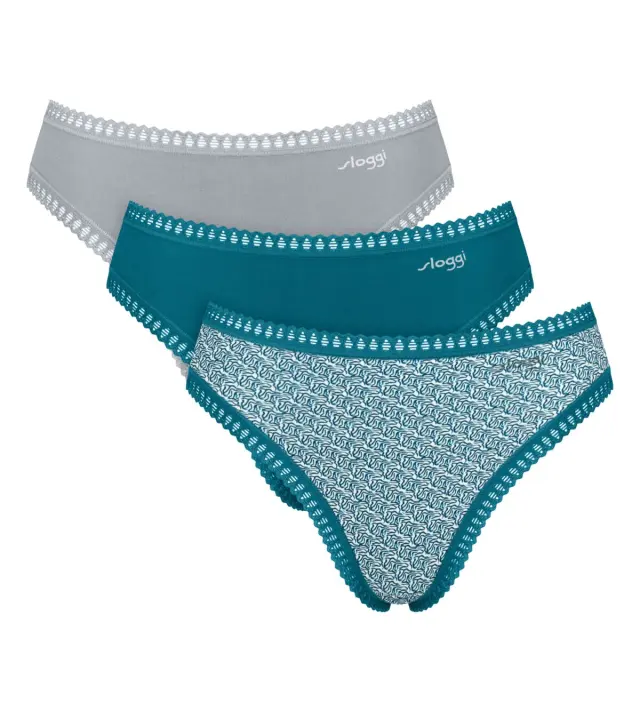 Sloggi Βαμβακερά Σλιπ Go Crush H High Leg C3P Συνδυασμός Πετρόλ 3-Pack 2