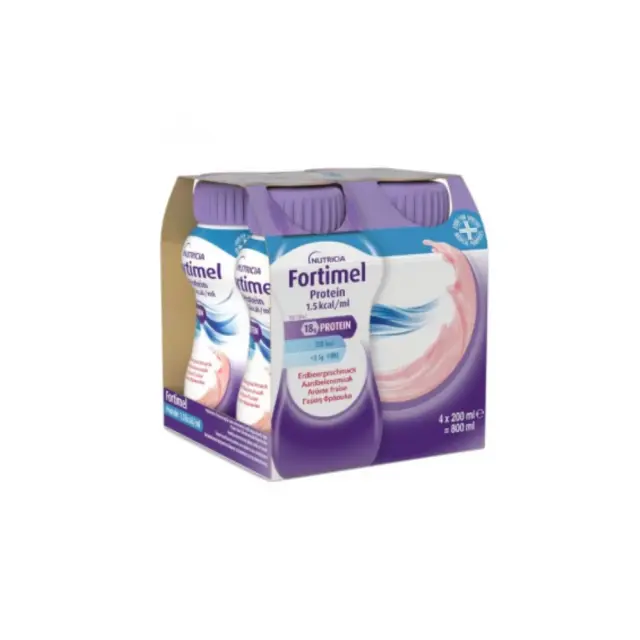Nutricia Fortimel Protein Strawberry 18g, Υπερπρωτεϊνικό Πόσιμο Σκεύασμα με Γεύση Φράουλα 4x200ml