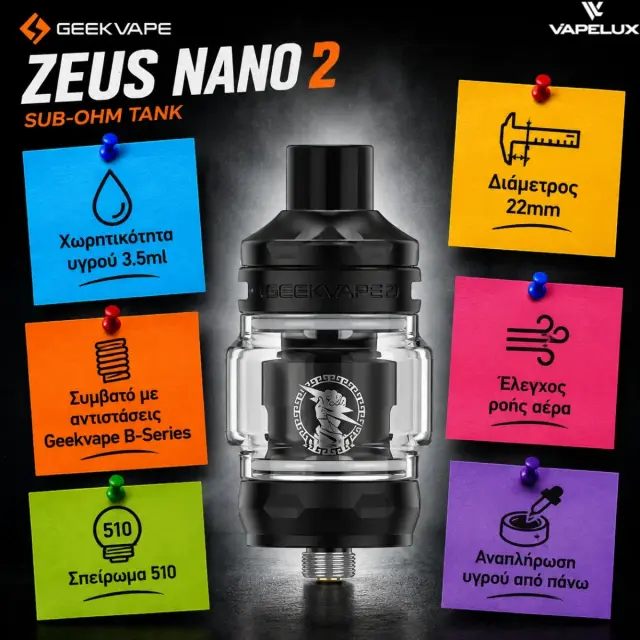 Geek Vape Zeus Nano 2 3.5ml Black Μαύρο 2