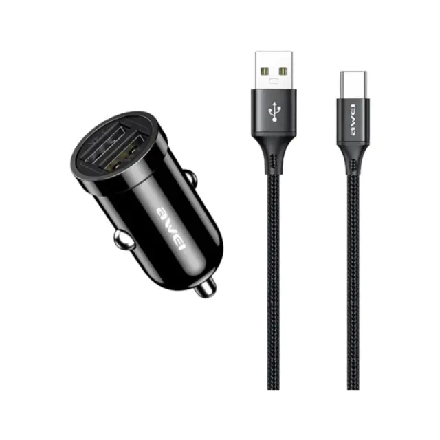 Φορτιστής αναπτήρα αυτοκινήτου Quick Charger με καλώδιο φόρτισης TypeC - C-826T - AWEI - 099691